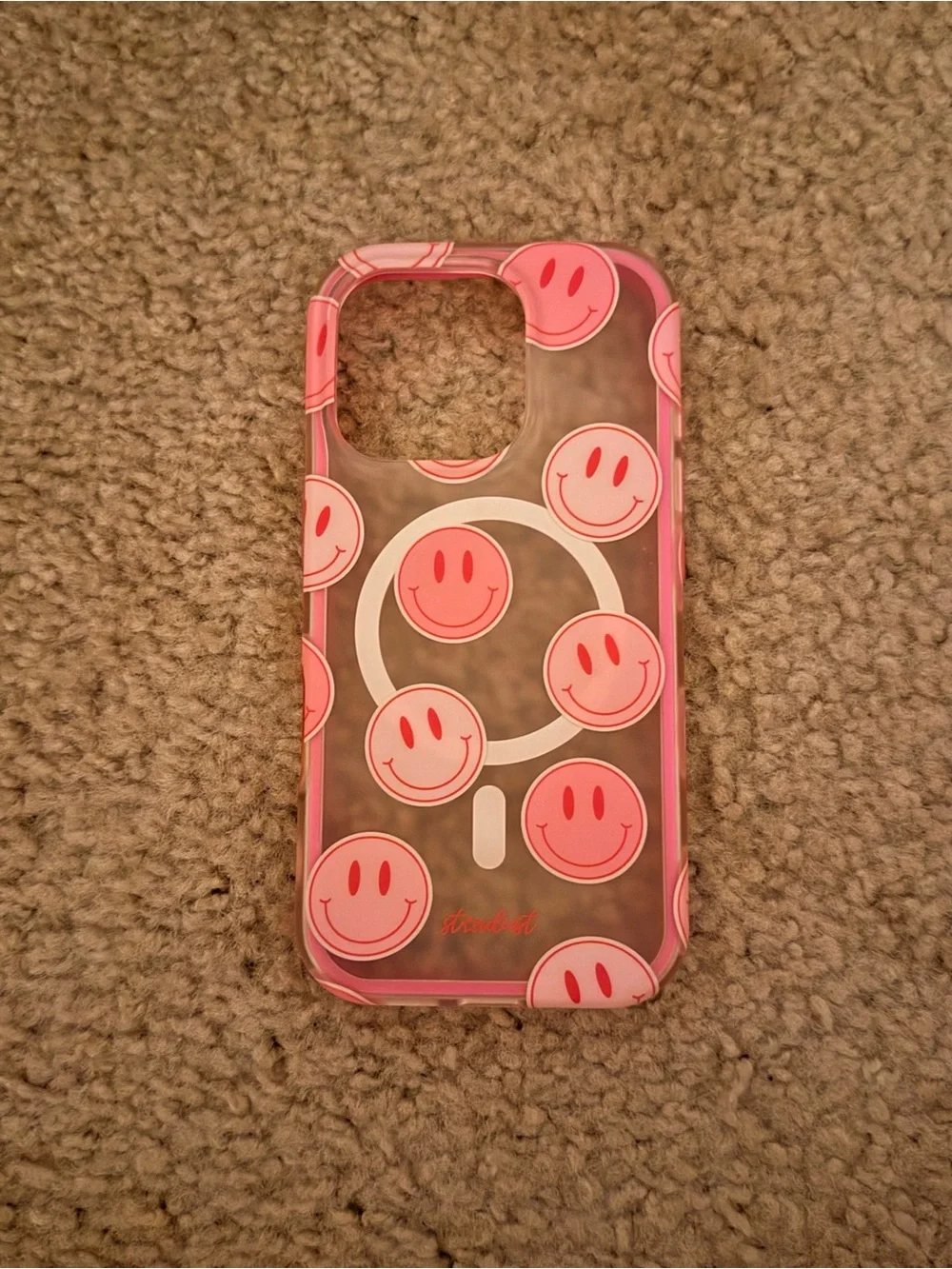 I phone 16 pro case Pink Smiley Pattern Clear Phone Case with MagSafe